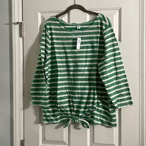 NWT XXL Old Navy Green and Off White Striped Top